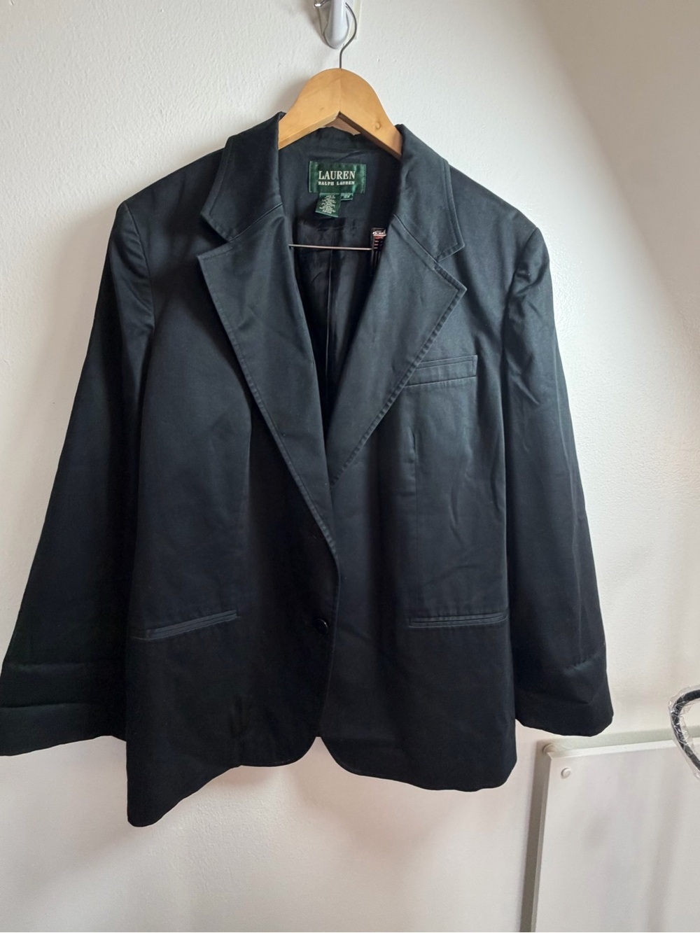 Lauren Ralph Lauren Black Cotton Stretch Blazer Women’s 16W Plus Size Lined